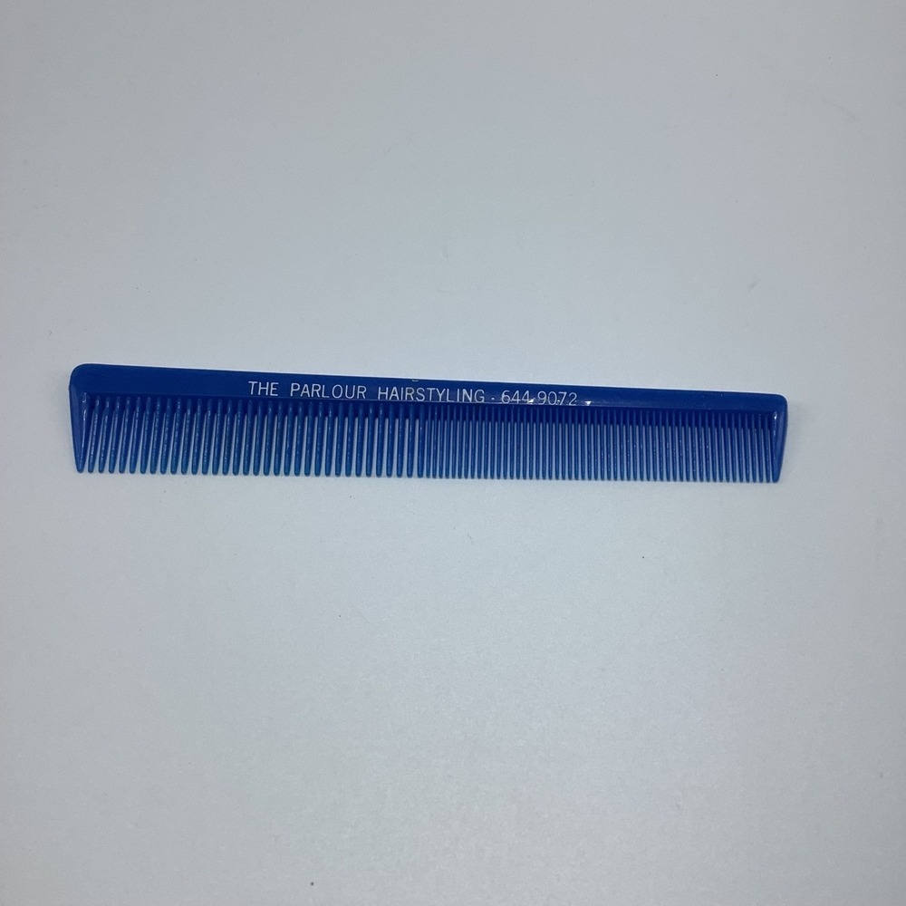 Vintage Blue 7" Plastic All Purpose Comb Advertising The Parlour Hairstyling